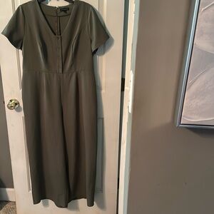 Lane Bryant Olive Green Short-Sleeve Jumpsuit